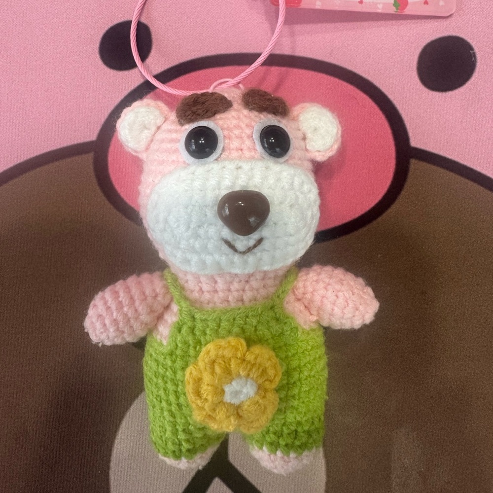 Handmade Strawberry Bear with Suspenders
